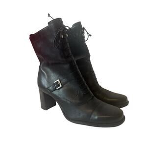 Vintage Naturalizer Black Leather Heeled Granny Ankle Boots Size 9
